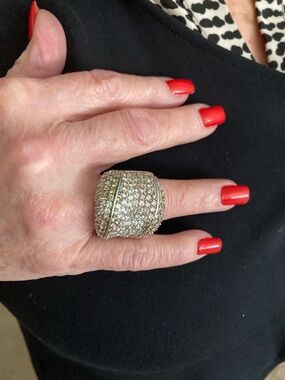 Crystal Pave Dome Statement Ring - Silver